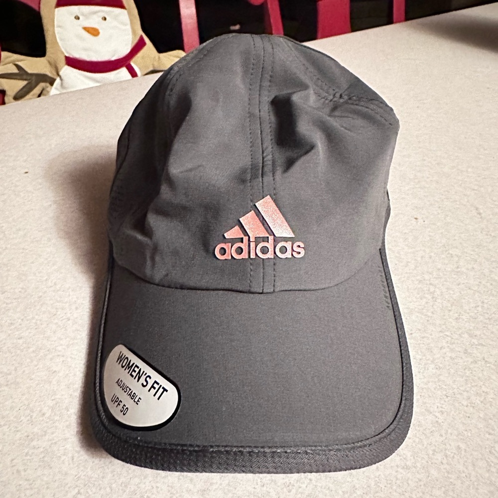 Adidas gray with glittery dusty rose emblem women’s  cap adjustable UPF50.